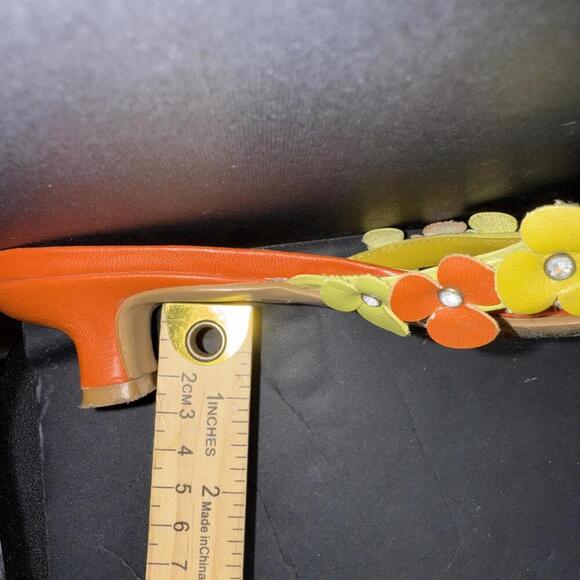 Moda Spana Orange Yellow Kitten Heel Flip Flop Floral Preppy Vintage Y2K Sz 6 - Picture 10 of 15